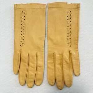 Vintage Gold Yellow Kid Leather Cutout Wrist Gloves